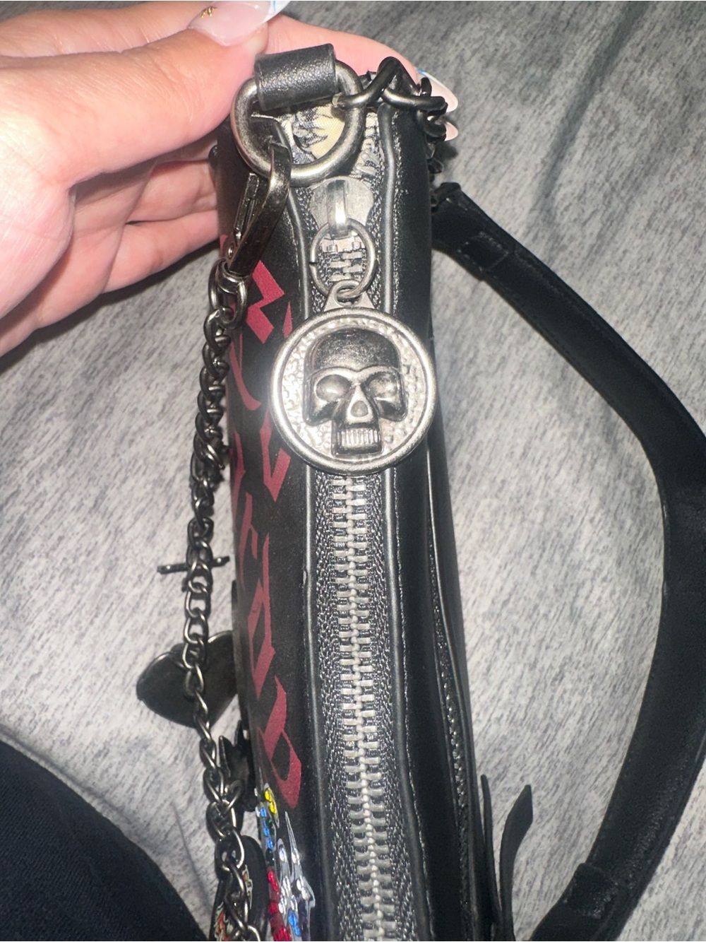 Ed Hardy Black Shoulder Bag with Red and Multicolor Graphics - Picture 4 of 7